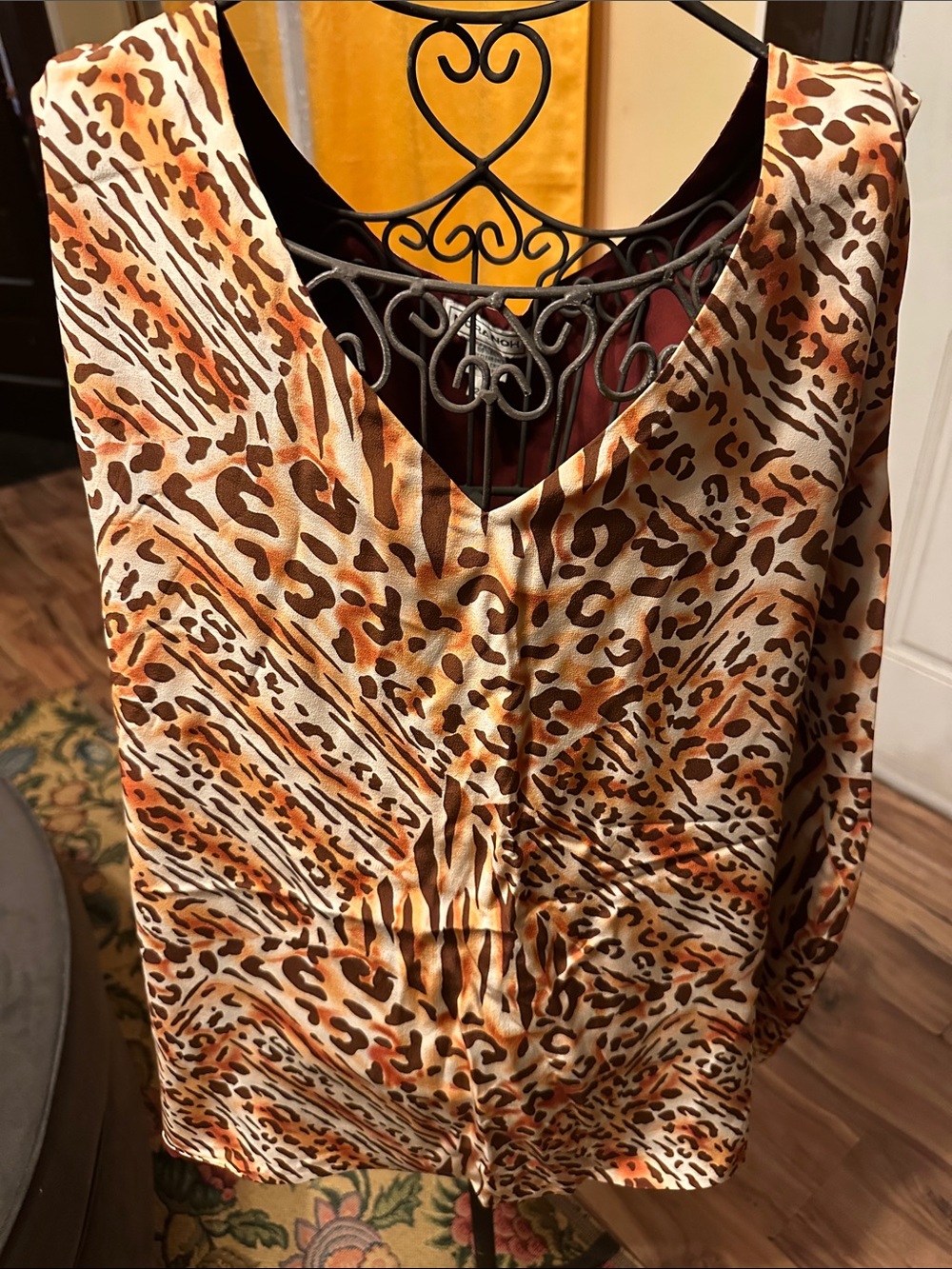 Sleeveless Animal-Print V-Neck Camisole in Brown/Beige